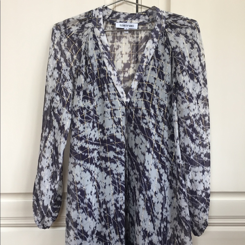 Elizabeth & James navy and gold lamé dress